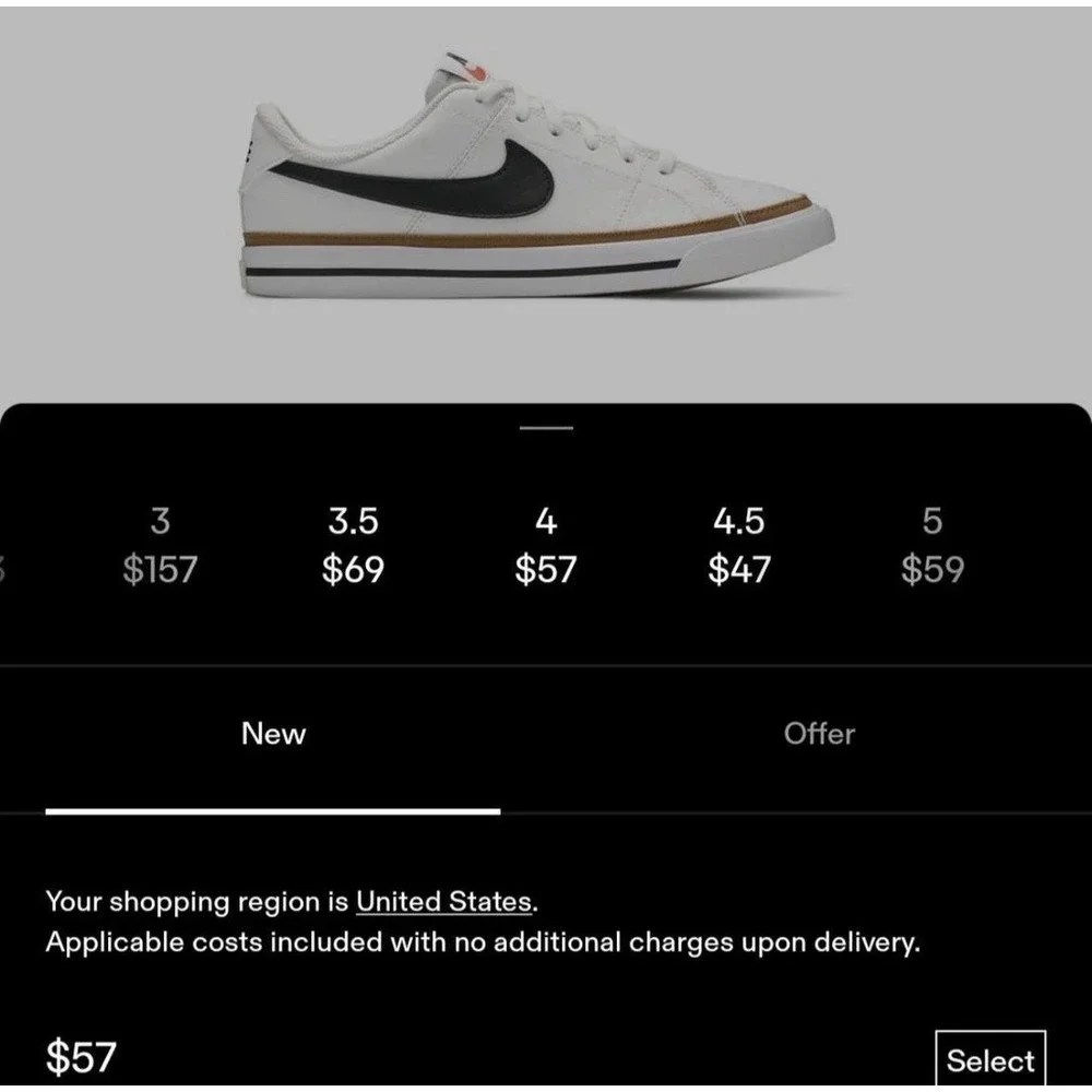 Nike Big Kids Court Legacy Next Nature Shoes White/Black Desert Ochre Size 4Y